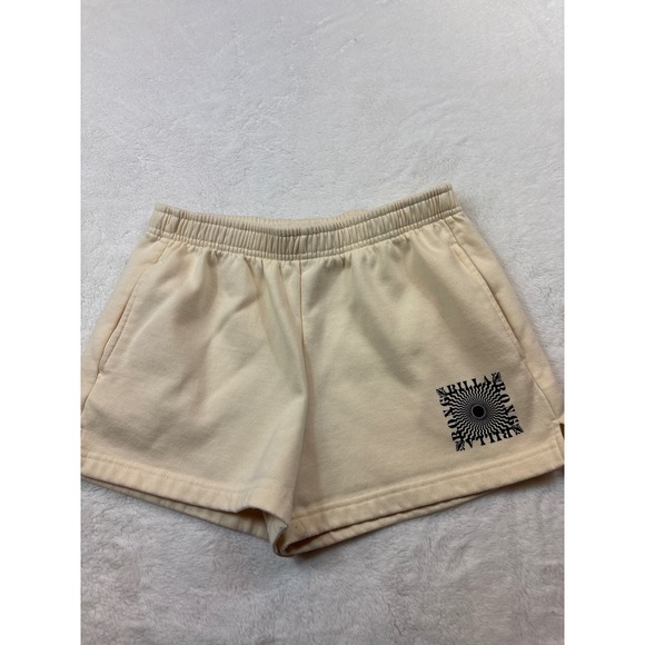 Billabong Pants - Billabong Womens Cream Fleece Sweat Shorts Graphic Logo Size Medium